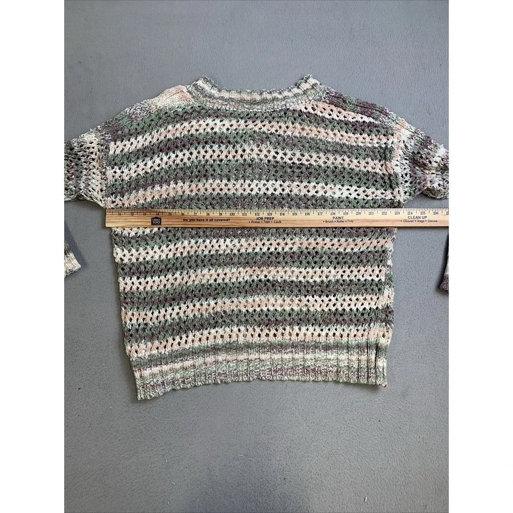 MOD Lusive Sweater Womens Large Purple Green Striped Chunky Knit Pullover V Neck